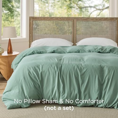 Image of Bedsure Prewashed Sage Green Duvet Cover Queen Only, Cotton-Like Feel | 1 Duvet Cover Only, No Pillow Shams, Ultra Soft, Relaxed Texture, Zipper Closure, 8 Corner Ties, Year-Round, Easy Care