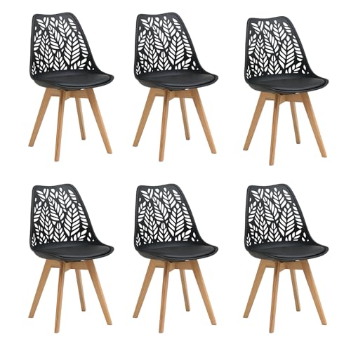 JZGORC Lot de 6 chaises de Salle à Manger de Style Nordique Chaises de Cuisine aux Pieds en Bois Massif,Dossier ajouré et revêtement en Similicuir pour...