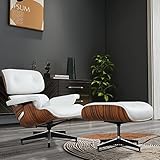 Genuine Leather Lounge Chair with Ottoman, Mid Century Recliner Replica with 8-Layer Solid Wood and...