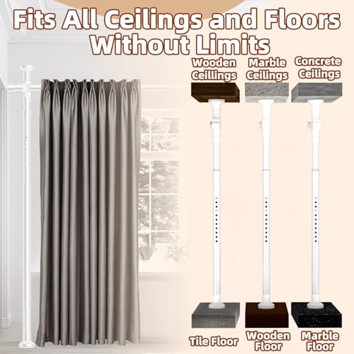 Image of Room Divider, Tension Curtain Rod No Drilling,4-10ft(H) 28-70inch(W) Wall Divider for Room Separation, Heavy Duty Room Partition Separator, Adjustable Folding Privacy Screens,White