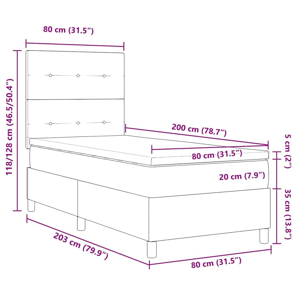 Cama con somier LED con cabecero negro, 80 x 200 cm, tela, cama de madera maciza, cama individual con tiras LED RGB, cabecero ajustable, colchón transpirable