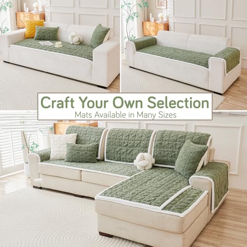 Image of HOKIPO 'Italian Caelora' Luxury Jacquard Plush Sofa Cover Mat | Make Your Own Sofa Cover Set, Mat Length 70(D) x 90(L) cm, Sage Green (AR-5955-GRN)