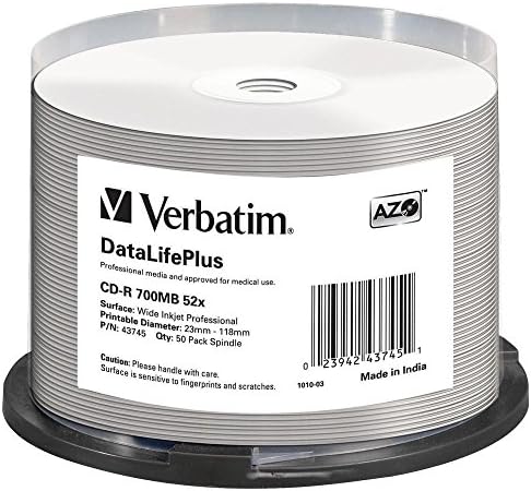 Verbatim CD-R AZO Wide Inkjet Printable 700 MB, 50er Pack Spindel, CD ...