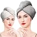 2 Pack Microfiber Hair Towel, Quick Dry Hair Towel, Hair Towels for Women, Hair Towel Wrap, LEARJA Twisty Turban Hair Towel, Long & Curly Hair Towel(White+Gray)