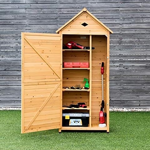 COSTWAY Wooden Garden Shed, 5 Shelves Tool Storage Cabinet Cover