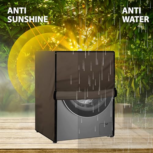 Image of Waterproof & Dustproof Top Front Load Washing Machine Cover for 6 kg 6.5 kg 7kg & 7.5 kg Compatible for IFB LG Samsung Whirlpool Bosch Haier | Siemensfor with Pipe Holes (Beige)