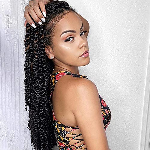 Osuntress Pre-Twisted Passion Twist Hair 14 Inch Pre-Looped Passion Twist Crochet Hair Synthetic Braiding Hair Extensions (14 Inch, 1B)