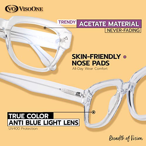 Image of VISOONE Acetate Blue Light Blocking Glasses Square with Anti Computer Glare for Gaming Women and Men GROUSE