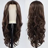ZHYWIGS 26 Inch Long Wavy Brown Lace Front Natural Wig Free Part Heat Resistant Fiber Synthetic Wig for Daily Wear Women Drag Queen