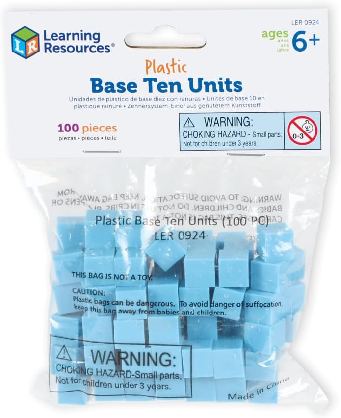 Learning Resources Grooved Plastic Base Ten Units, Ages 6+, 100 Counting Cubes for Place Value and Number Skills, Durable Maths Manipulative Set