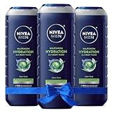 Nivea Men Maximum Hydration Body Wash for Dry Skin, Aloe Vera Enriched, 3-in-1 Moisturizing Body Wash, Face and Hair, Paraben Free, Vegan Formula, 16.9 Fl Oz Bottle, Pack of 3