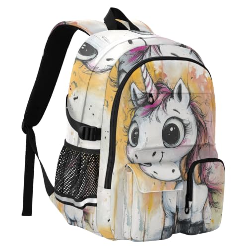 Mochila de viaje para laptop de 17.5" con diseño de unicornios blancos para niños 2