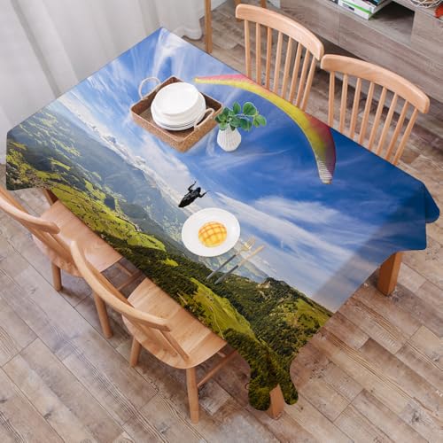 DALEXHM Nappe Rectangulaire 137x183 cm Nappe Exterieur Imperméable Anti-tâche Protection de Table pour Salle à Mangerr,Parapente survolant Les Montagnes en...