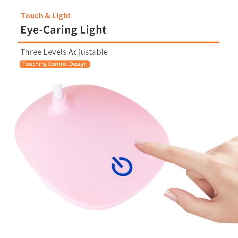 Lixada Lámpara de Escritorio LED Recargable Carga y Enchufe USB portátil Lámpara de Lectura de Manguera Flexible Niños Luz Suave Lámpara de Mesa de Control táctil para cuidar los Ojos