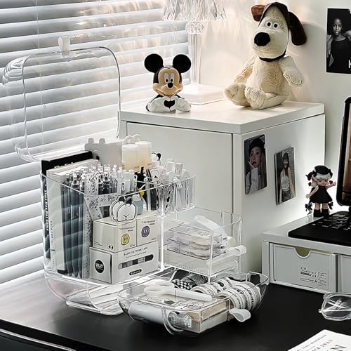 DoMyfit Clear Acrylic Pen Organizer, Desktop Storage Box with Multiple Compartments, Makeup Brush Storage Organizer for Office School Home Supplies by DoMyfit - Image 5