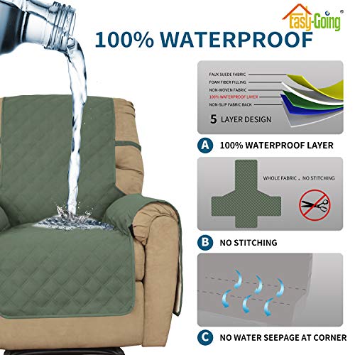 Image of Easy-Going Sofa Slipcover Waterproof Oversized Recliner Chair Cover Non-Slip Fabric Couch Cover for Living Room Washable Furniture Protector for Pets Kids Dog (Oversized Recliner, Greyish Green), 28 inch