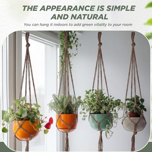 Image of EBOOT 2 Pack 41 48 Inch Large Macrame Plant Hanger Rope to Hang Flower Pot Plant Holder for Indoor Outdoor Decorations, 4 Legs (Linen Color)