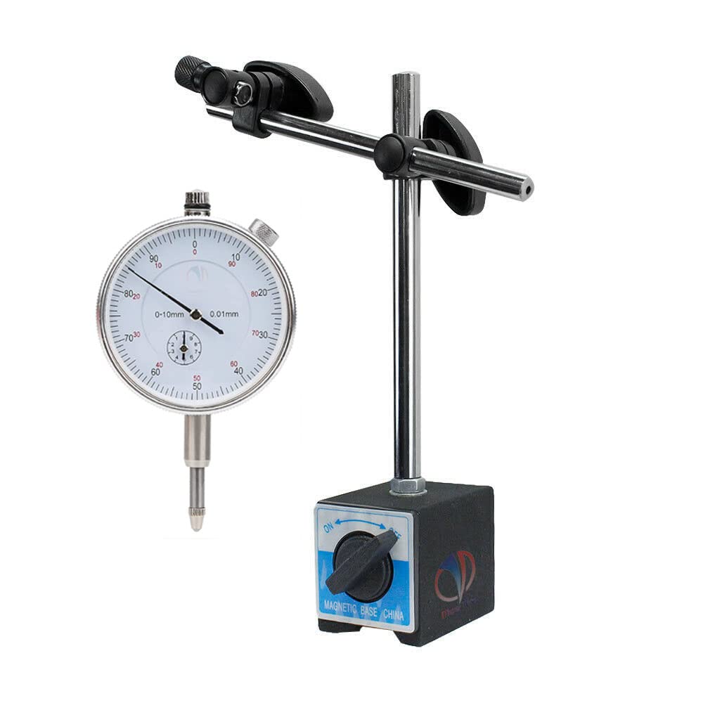 Dial Indicator Gauge 0-10mm/0.01mm High Accuracy Dial Indicator Micrometer Precise Concentricity Measurement Instrument Tools with Flexible Magnetic Stand Table Scale Indicators Tools