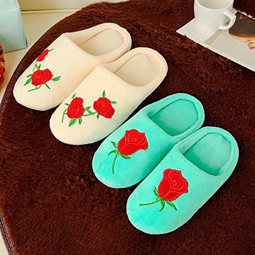 CsgrFagr Women's New Rose Embroidered Soft Soled Indoor Non Slip Cotton Slippers Clog Slippers for Women Outdoor (Beige, 7.5)2
