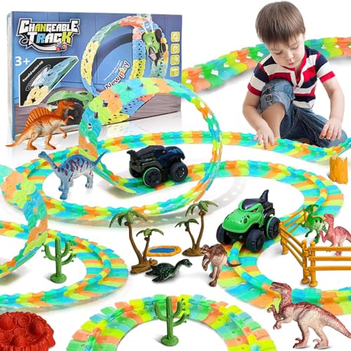 Suebah Pista de Carreras 324 Piezas autopista niños 6 años Dinosaurio Pista Coche Juguete Regalo autopista Juegos Cars niños Juguetes de 3 4 5 6 7 8 años niñas