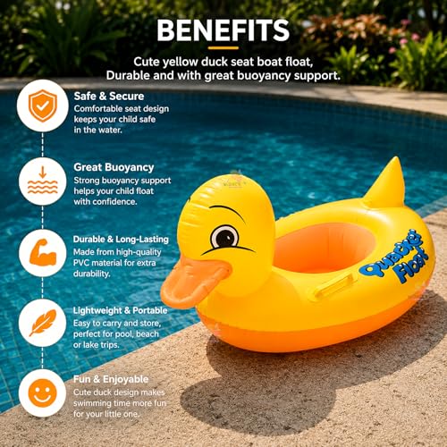 Image of Koochie-Koo Duck Swimming Tube for Kids Inflatable Baby Float Ring for Pool & Beach, PVC Swim Tube with Safe Seat, Handle & Leak-Proof Design for Toddlers Boys Girls