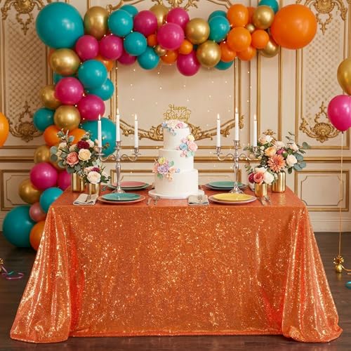 Image of B-COOL Rectangle Sequin Tablecloth Fabric Linen: Glitter Fabric 6ft Long Table Cloth for Wedding Autumn Party Dining Banquet Christmas Holiday Decoration, Bronze 60x102 inch