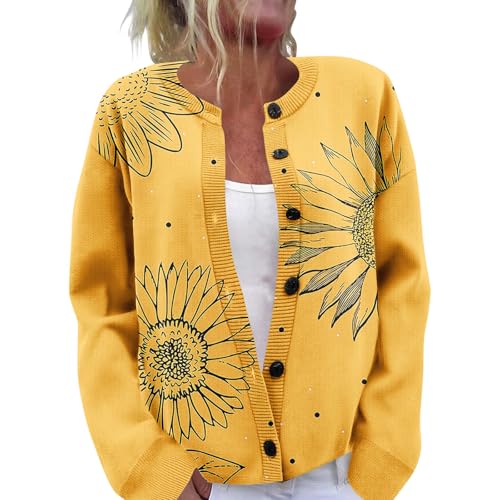 Floral Cardigan Sweater for Women 2025 Button Down Cable Knit Sweater Coats Lightweight Fall Outerwear Outfits