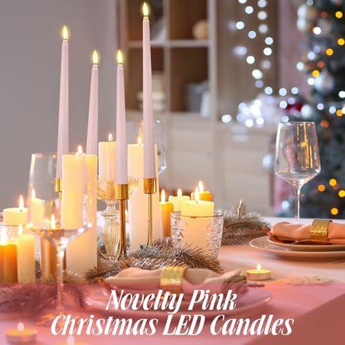 Image of Rossesay 24 Pcs Flameless LED Taper Candles Battery Operated Candle 8.5 inch, 9.65 inch, 10.8 inch, 12.8 inch Flameless Candlesticks Flickering for Christmas Church Wedding Indoor Decoration(Classic, Dusty Pink)