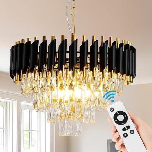 Image of RD.Enterprises|| Modern Crystal 4-Tier Gold Chandeliers | Bluetooth Remote Control and Speaker, Colour Changing | Moving Round | Ceiling Light Fixture for Living Room (Remote Black Gold, 500MM)