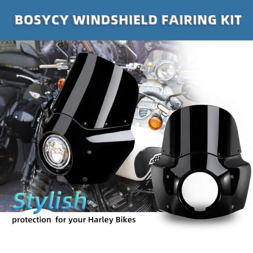 Image of Motorcycle Fairing Windshield Kit For 2006-2017 Dyna Street Bob Super Glide FXD FXDC Low Rider Accessories, 48-58mm Forks 11 inch Dark Gray Motorbike Wind-Screen with Extension