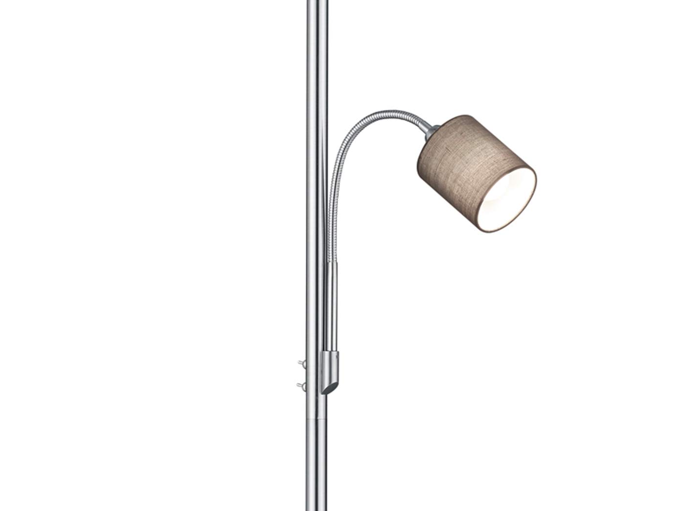 Trio Leuchten Stehleuchte Hotel 403900211, Metall Nickel matt, Stoffschirm Grau, exkl. 1x E27 + 1x E14, 60 watt