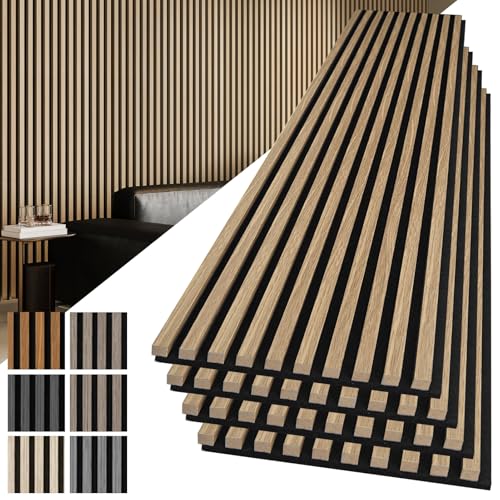 Image of Art3d 108 x 12 in 3D Fluted Soundproof Wood Slat Wall Panel, 4-Pack, Peach
