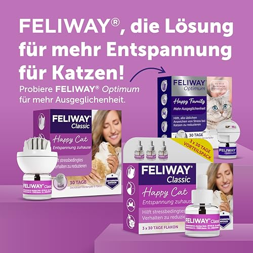 FELIWAY Classic 3x30 Tage Vorteilspack für Pheromon Verdampfer, 3x48ml - Hilft Anzeichen von Stress bei Katzen und Kitten zu reduzieren, von Tierärzten empfohlen, klinisch getestet