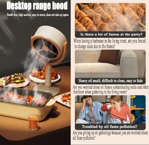 شفاط صغير محمول لسطح المكتب من لبويلوف، غطاء صغير لسطح المكتب عالي الرياح، مروحة عادم مطبخ محمولة للشواء في الاماكن المغلقة، وعاء ساخن، كوب جمع الزيت، 5 فلاتر متضمنة
