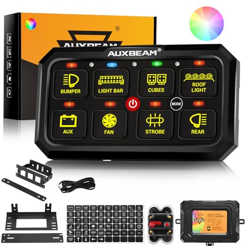 Auxbeam 8 Gang Switch Panel RA80 XL RGB Momentary Pulsed Toggle Switch Panel, Dimmable Backlight Multifunction Switch Panel with Memory Function for 12-24V Truck Offroad Car Marine, 2 Years Warranty