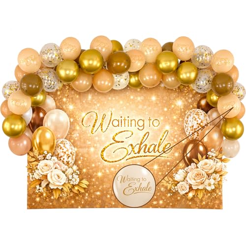 Waiting to Exhale Party Decorations 53 Pcs - 72 x 43 Exhale Backdrop - Girls Night Decorations - Brown and Gold Elegant Ladies Theme Party Decor for Brunch  Pajama Night and Self-Care Celebration