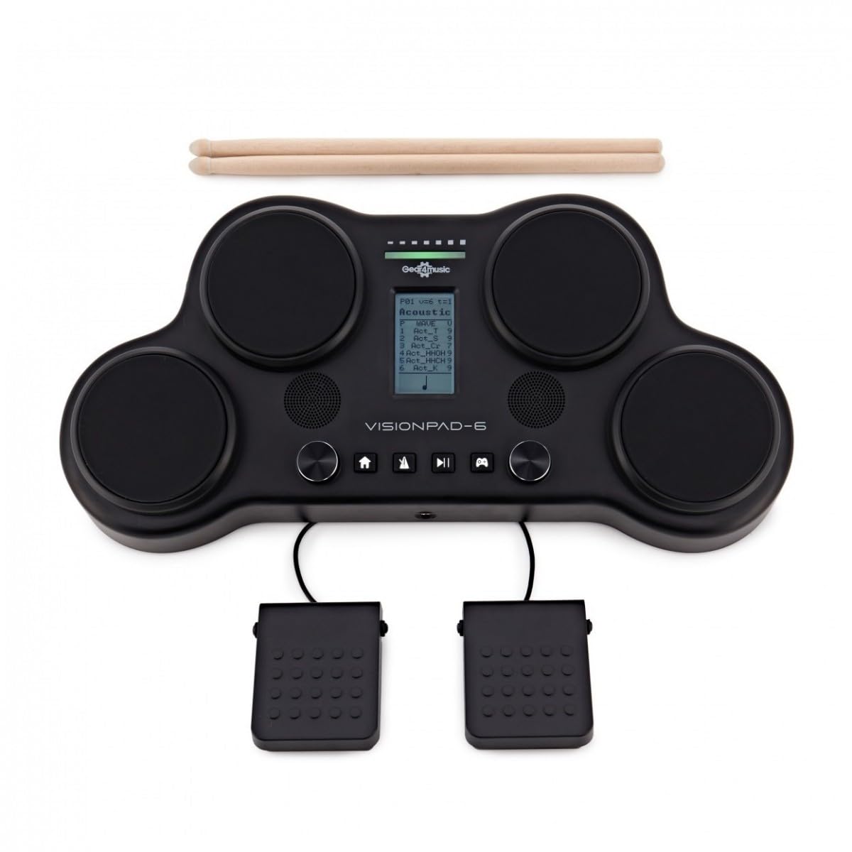 Gear4music VISIONPAD-6 E-Drum Pad Batteria Elettronica Portatile Professionale | Per Principianti, Pad Sensibili alla Velocità, Pedali Kick e Hi-Hat, 25 Ritmi, Uscita Cuffie per Pratica Silenziosa