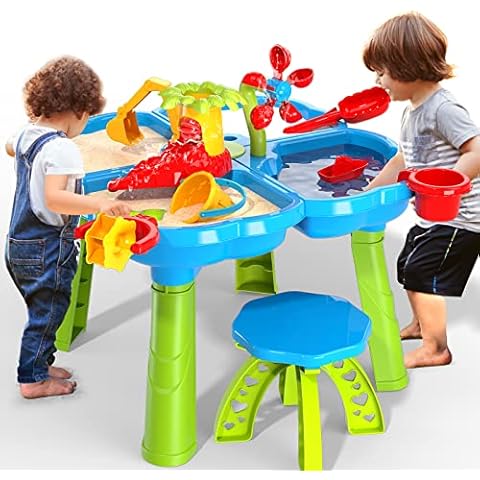 4 in 1 Kids Sand and Water Table - Beach Play Activity Table Sandbox with Cover for Toddlers Sensory Table Beach Toys for Kids Play Sand Table Cover
