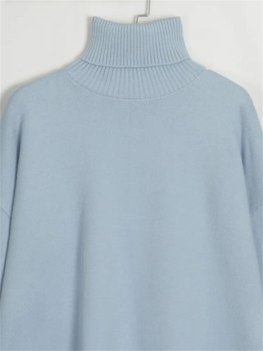 Maglione da donna a collo alto, a maniche lunghe, tinta unita, lavorato a maglia