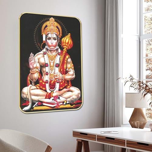 Image of SAF Hanuman Ji Wall Painting | Spiritual Hindu God Wall Art on MDF Board with Golden Frame | Religious Pooja Room, Home Temple & Gift Decor for Positive Energy (13 x 19 Inch) MG01-1045