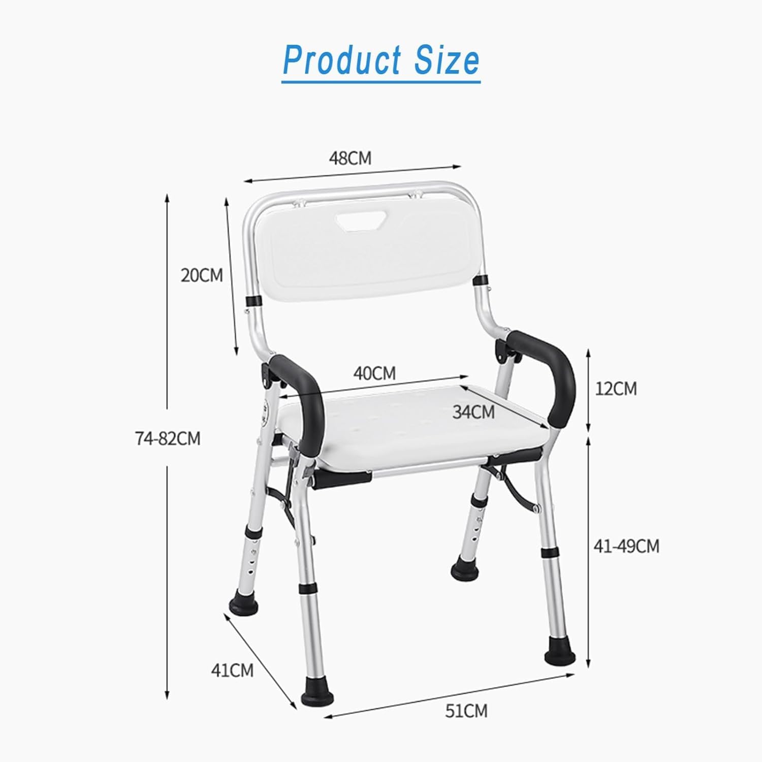 Asiento de Ducha Plegable Silla de baño Plegable con Brazos y Respaldo for Personas Mayores discapacitadas Ducha Interior Silla portátil con Patas Ajustables for bañera Pies Antideslizantes