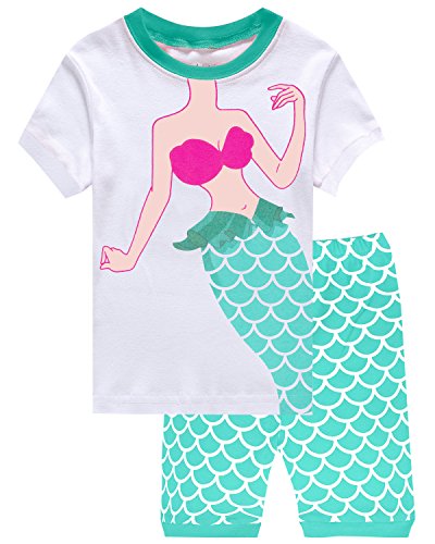 Little Pajamas Mermaid Sleepwear 100% Cotton Summer Short Toddler Pjs Clothes Shirts Size 3T White