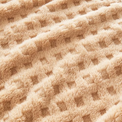 Wajade Kuscheldecke Flauschig Kunstfelldecke Decke Sofa Waffel Sofaüberwurf warm Sofadecke Comfort Couchdecke weiche Wohndecke für Couch und Bett 127 x 178 cm Linen