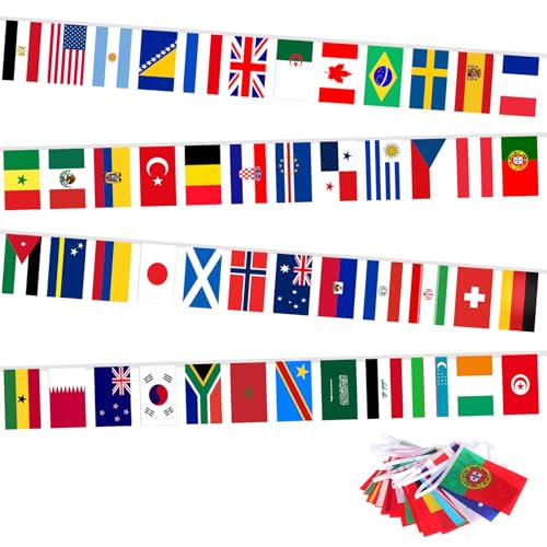 XILEPINGAN Guirlande de drapeaux wm 2026, 22m wm Drapeau de football, Guirlande 48 Pays drapeaux,...