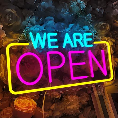 Image of SYLHOME We Are Open Led Neon Light Sign Business Coffee Shop Store Bar Restaurant Pub Salon Hotel Welcome Door Window Wall Decor Sign USB 15.75 inchX8.4 inch