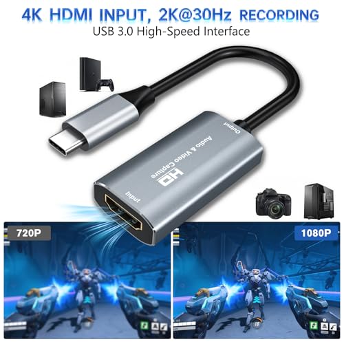 Image of Video Capture Card, 4K USB3.0 HDMI to USB C, 1080P60FPS HDMI Capture Card for Streaming, Video Recording Compatible with Quest 3,Switch1 /2, Xbox, PS4 /5, OBS, Windows, ipad Mac OS, Camera (Silver)