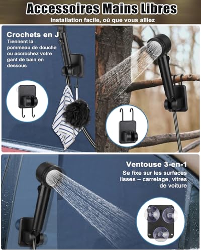 Douche portable IPX8 à 5 vitesses réglables et écran LED