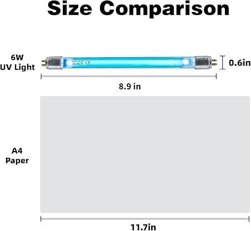 Miniatura 3 de COOSPIDER UV 2 paquetes de 6 vatios de repuesto UVC bombilla UV lámpara desinfectante 253.7nm longitud de onda para armariogabinetebaño, base F6T5
