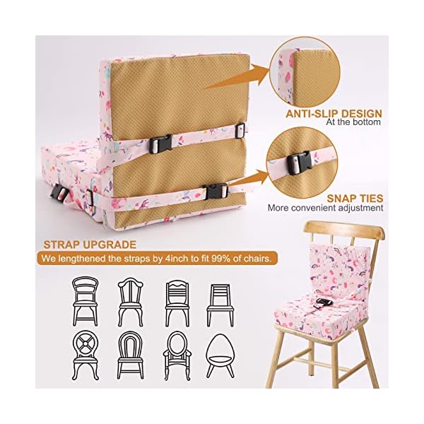 Toddler Booster Seat for Dining Table, Baby Booster Seat for Table with Backrest, Adjustable Straps, Safety Buckle, Waterproof Washable, Non-Slip Bottom Kids Child Booster Cushion (Pink) - Image 6