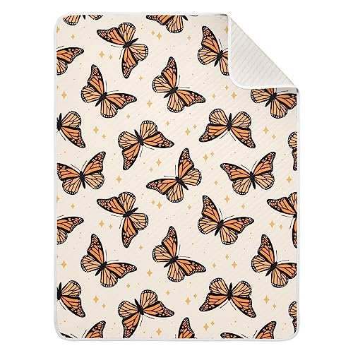 Image of Swaddle Blanket for Brown Monarch Butterflies Baby Receiving Blanket Muslin Baby Swaddles Soft Cotton Breathable Nursery Blankets for Unisex Boys and Girls 30x40 Inch